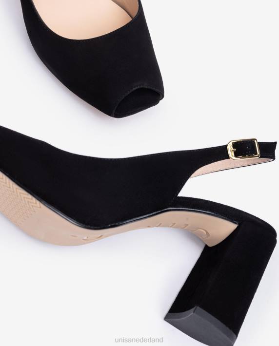 Unisa 02B0525 vierkante peep toe sling terug vrouwen zwart