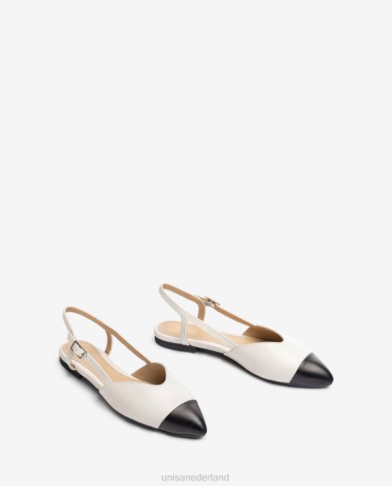 Unisa 02B0542 tweekleurige platte slingback schoen vrouwen wit