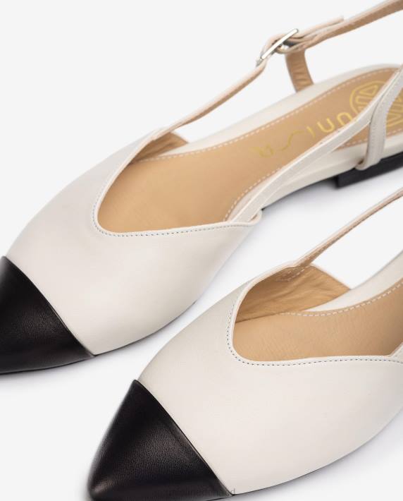 Unisa 02B0542 tweekleurige platte slingback schoen vrouwen wit