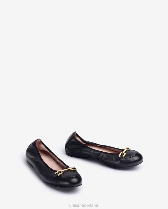 Unisa 02B01266 ballerinaschoen met bies vrouwen zwart