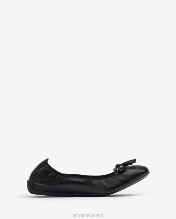 Unisa 02B0643 leren ballerina met strik vrouwen zwart