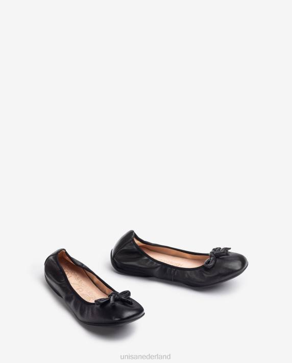 Unisa 02B0643 leren ballerina met strik vrouwen zwart