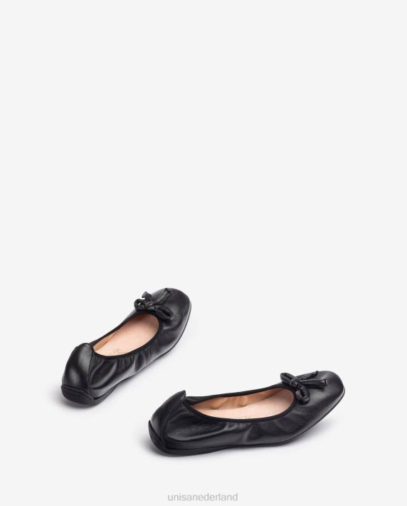 Unisa 02B0643 leren ballerina met strik vrouwen zwart