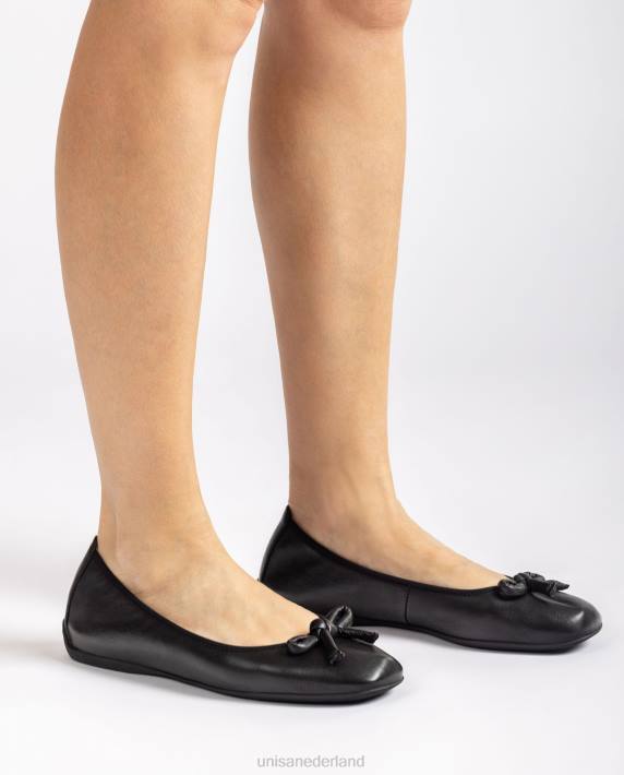 Unisa 02B0643 leren ballerina met strik vrouwen zwart
