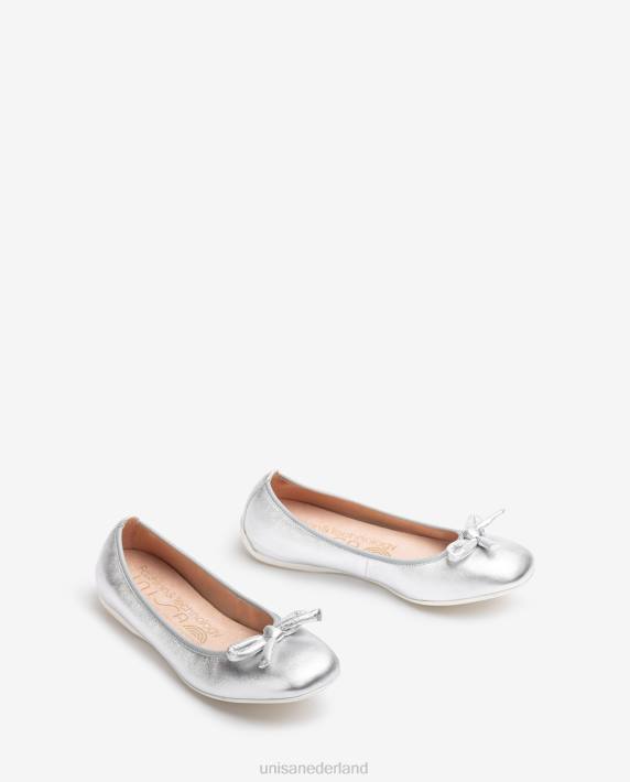 Unisa 02B0645 Ballerina met metallic effect en strik vrouwen zilver