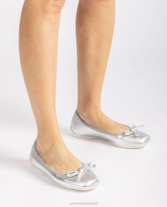 Unisa 02B0645 Ballerina met metallic effect en strik vrouwen zilver