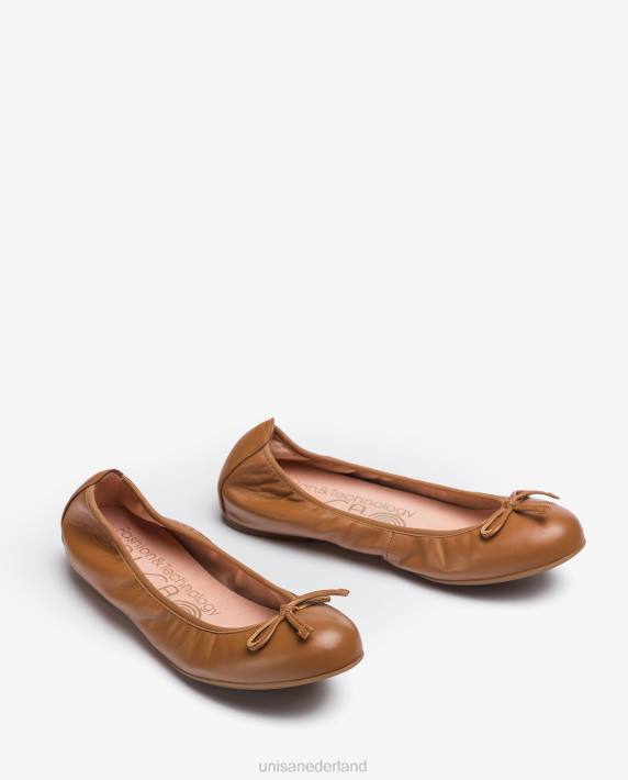 Unisa 02B0646 lederen ballerina's verfraaid met strik vrouwen bruin