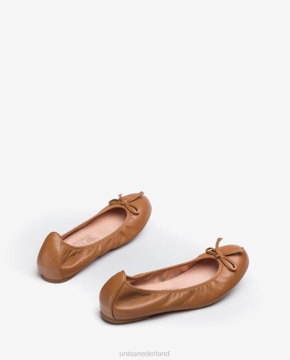 Unisa 02B0646 lederen ballerina's verfraaid met strik vrouwen bruin