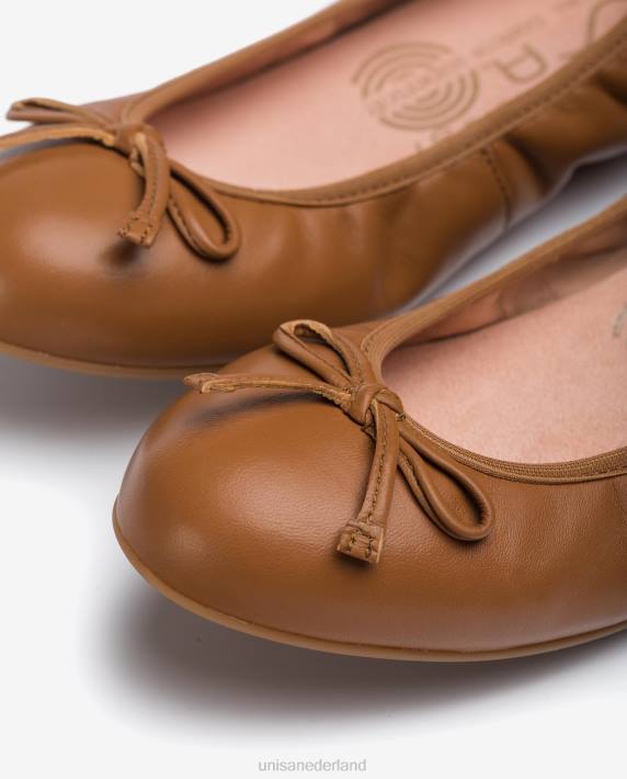 Unisa 02B0646 lederen ballerina's verfraaid met strik vrouwen bruin