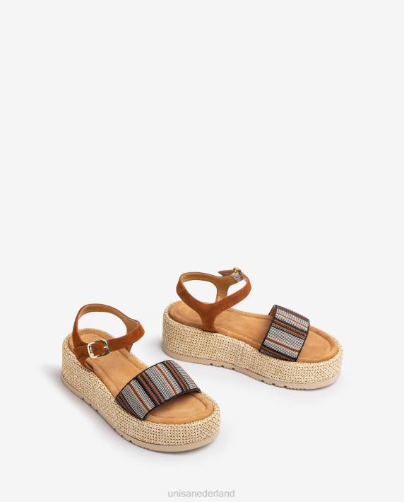 Unisa 02B0102 sandaal met brede veelkleurige band vrouwen bruin