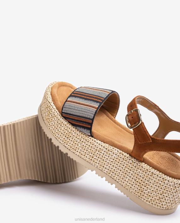 Unisa 02B0102 sandaal met brede veelkleurige band vrouwen bruin