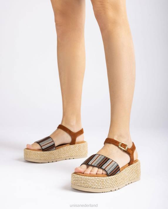 Unisa 02B0102 sandaal met brede veelkleurige band vrouwen bruin