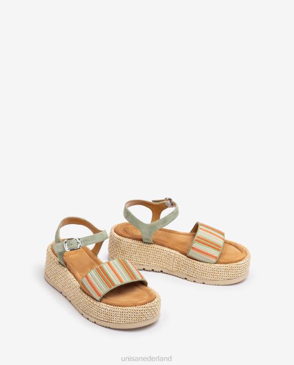Unisa 02B0103 sandaal met brede veelkleurige band vrouwen groente