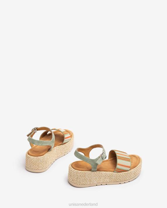 Unisa 02B0103 sandaal met brede veelkleurige band vrouwen groente
