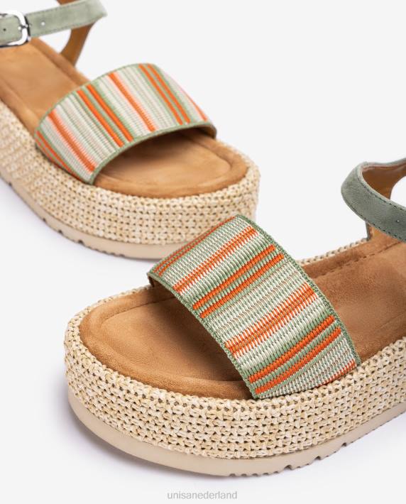 Unisa 02B0103 sandaal met brede veelkleurige band vrouwen groente