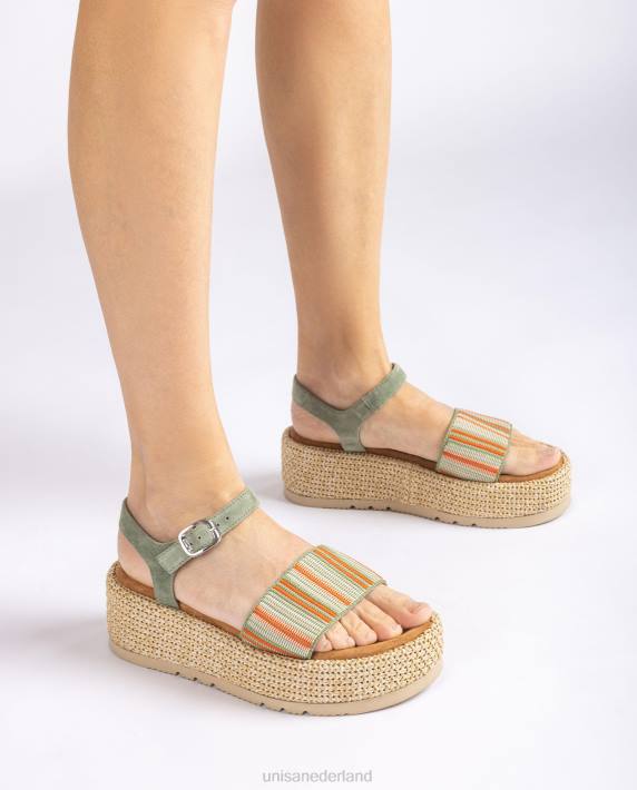 Unisa 02B0103 sandaal met brede veelkleurige band vrouwen groente