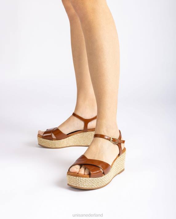 Unisa 02B0162 sandaal met blokhak van raffia vrouwen bruin