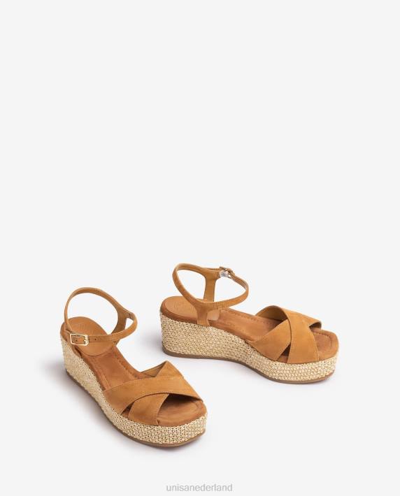 Unisa 02B0164 sandaal met blokhak van raffia vrouwen bruin