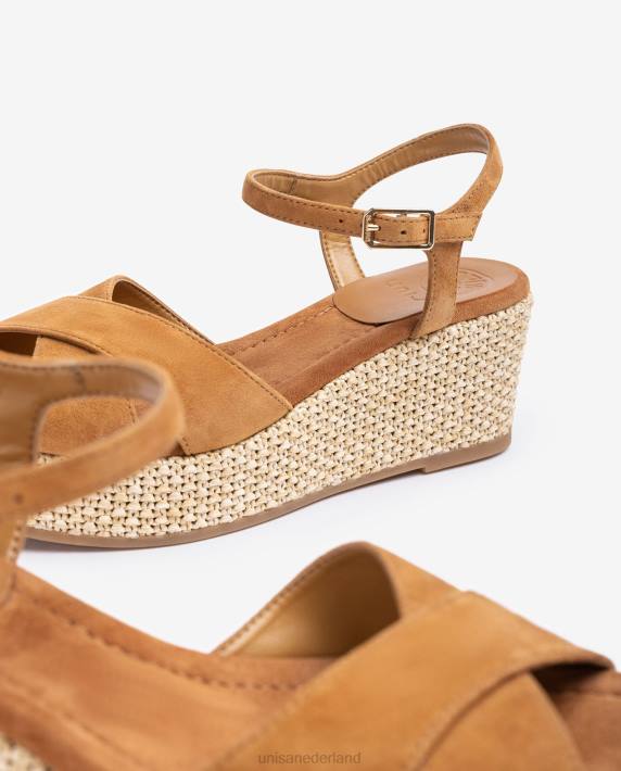Unisa 02B0164 sandaal met blokhak van raffia vrouwen bruin