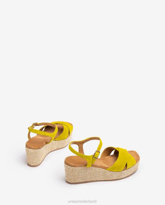 Unisa 02B0165 sandaal met blokhak van raffia vrouwen groente