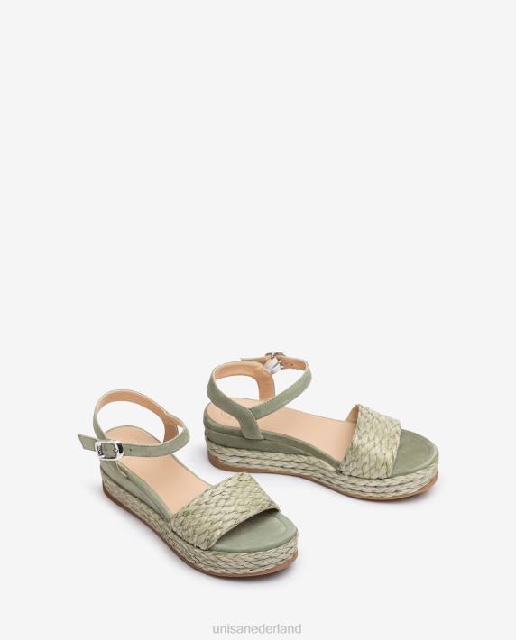 Unisa 02B0323 bijpassende kleur jute en suède sandaal vrouwen groente