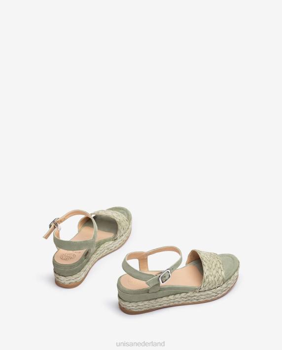 Unisa 02B0323 bijpassende kleur jute en suède sandaal vrouwen groente