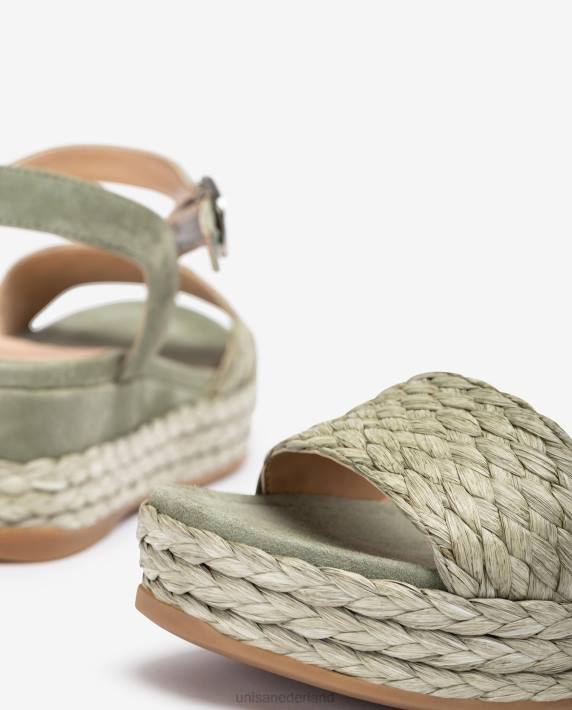 Unisa 02B0323 bijpassende kleur jute en suède sandaal vrouwen groente