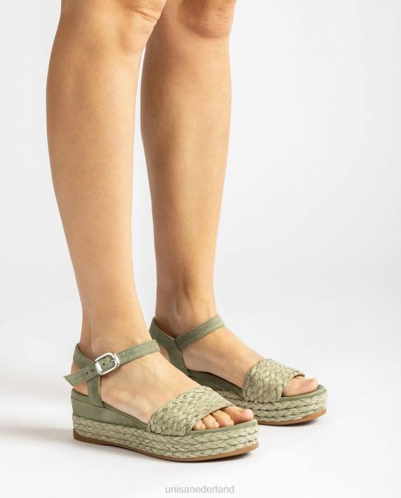 Unisa 02B0323 bijpassende kleur jute en suède sandaal vrouwen groente