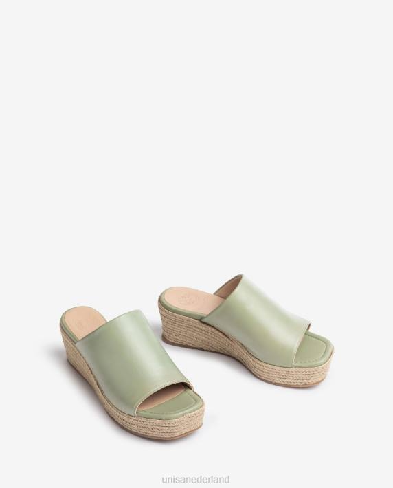 Unisa 02B0383 Sandalen met sleehak en vierkante neus vrouwen groente