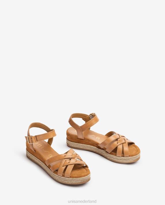 Unisa 02B0427 leren sandalen met metalen gesp vrouwen bruin