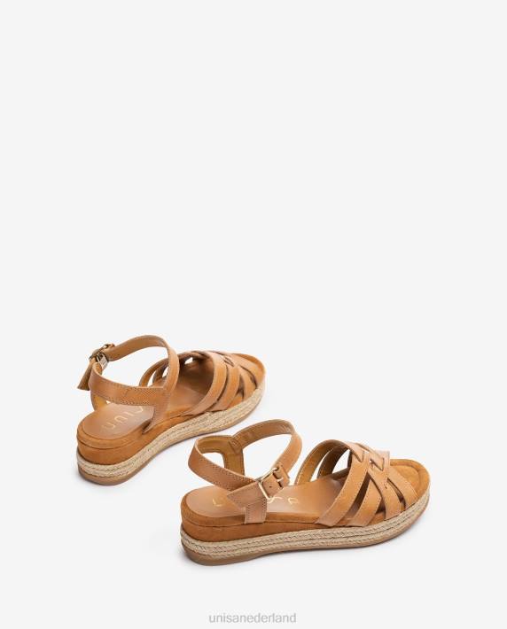 Unisa 02B0427 leren sandalen met metalen gesp vrouwen bruin