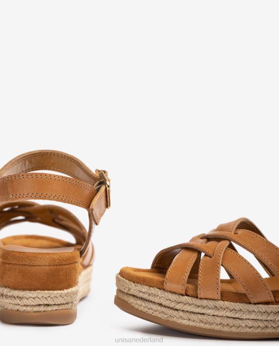 Unisa 02B0427 leren sandalen met metalen gesp vrouwen bruin