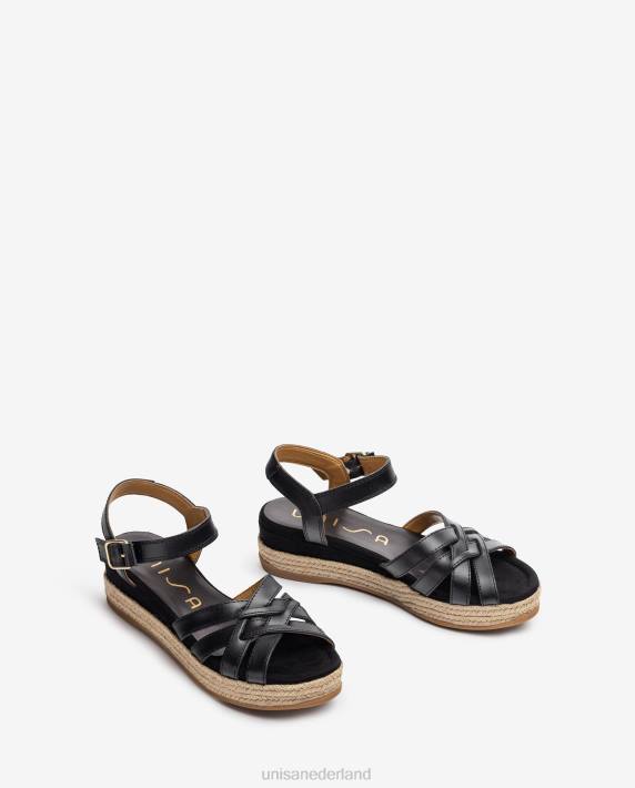 Unisa 02B0428 leren sandalen met metalen gesp vrouwen zwart