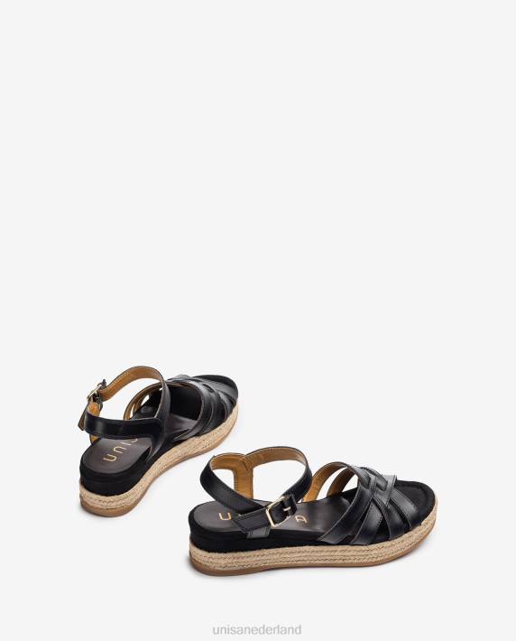 Unisa 02B0428 leren sandalen met metalen gesp vrouwen zwart