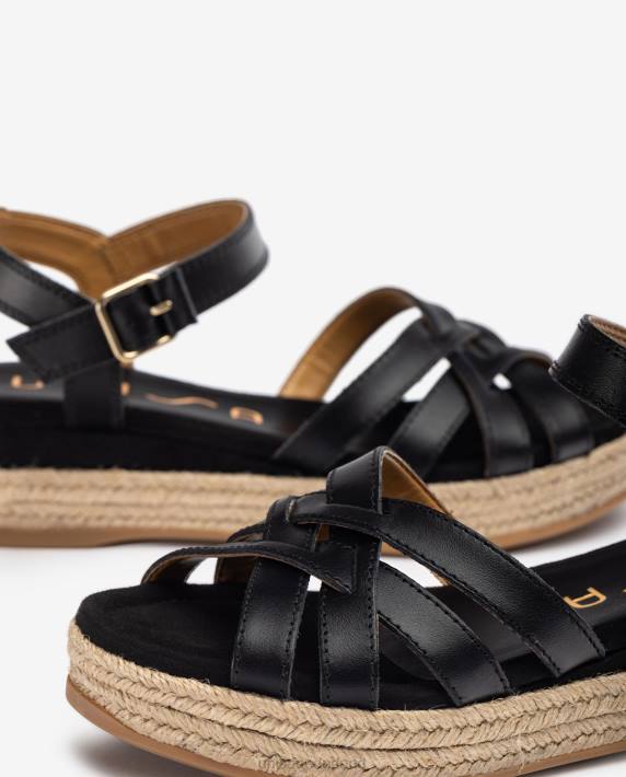 Unisa 02B0428 leren sandalen met metalen gesp vrouwen zwart