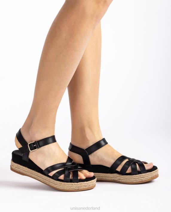 Unisa 02B0428 leren sandalen met metalen gesp vrouwen zwart