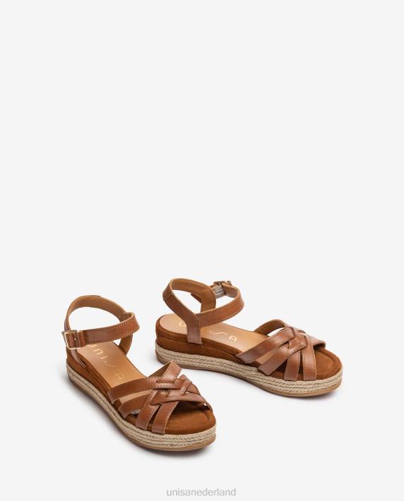 Unisa 02B0429 leren sandalen met metalen gesp vrouwen bruin