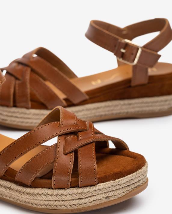 Unisa 02B0429 leren sandalen met metalen gesp vrouwen bruin