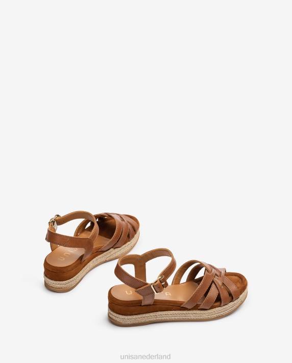 Unisa 02B0429 leren sandalen met metalen gesp vrouwen bruin