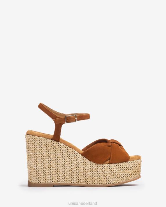 Unisa 02B0458 hoge sleehaksandaal met geknoopte rand vrouwen bruin