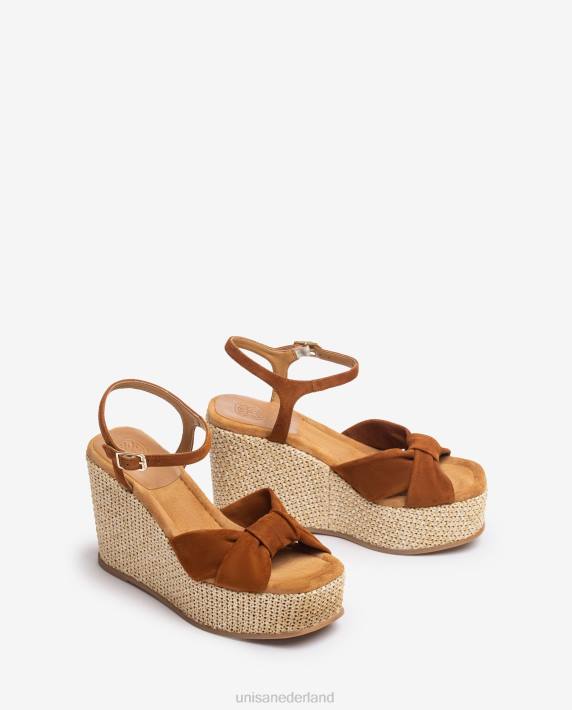 Unisa 02B0458 hoge sleehaksandaal met geknoopte rand vrouwen bruin