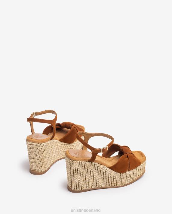 Unisa 02B0458 hoge sleehaksandaal met geknoopte rand vrouwen bruin