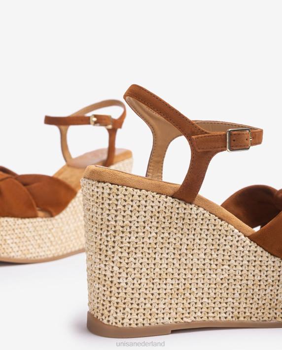 Unisa 02B0458 hoge sleehaksandaal met geknoopte rand vrouwen bruin