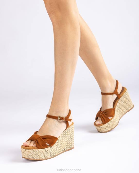 Unisa 02B0458 hoge sleehaksandaal met geknoopte rand vrouwen bruin