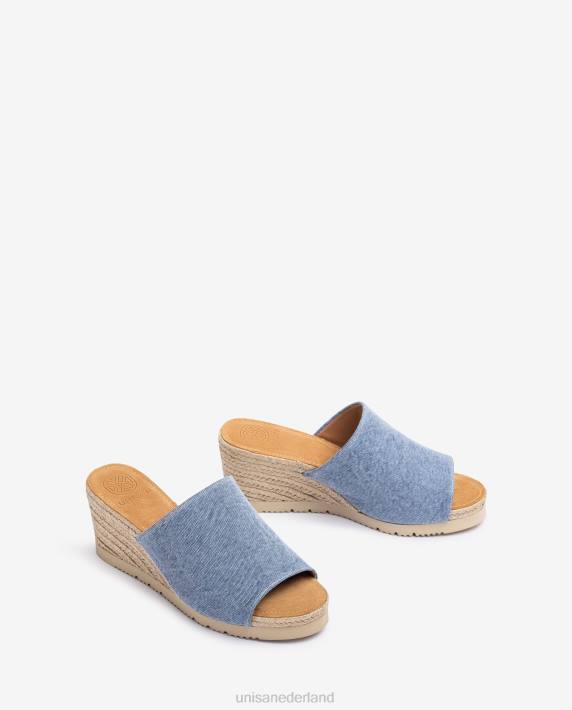 Unisa 02B0467 muiltje met een jute sleehak vrouwen blauw