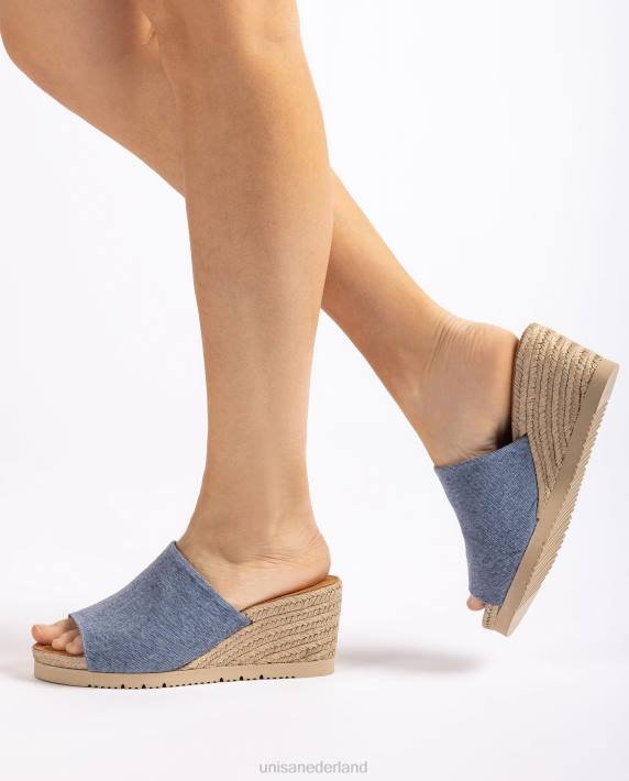 Unisa 02B0467 muiltje met een jute sleehak vrouwen blauw