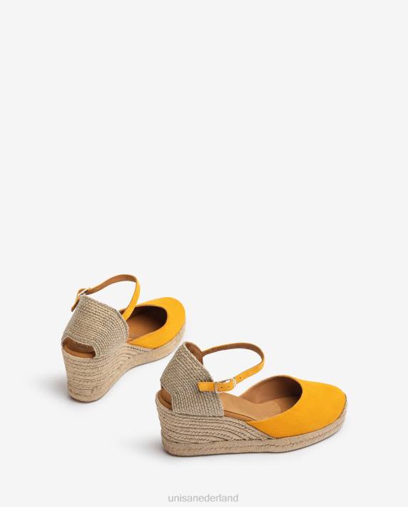 Unisa 02B0474 espadrille vamp-hak in suède vrouwen geel