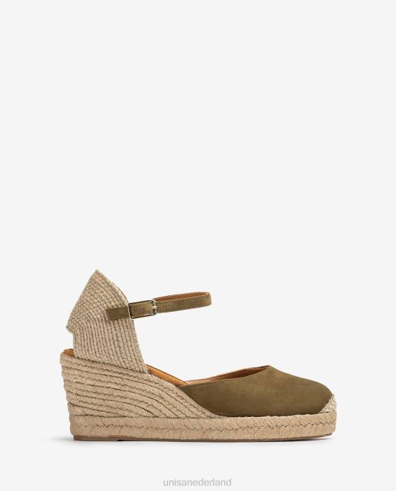Unisa 02B0476 espadrille vamp-hak in suède vrouwen groente