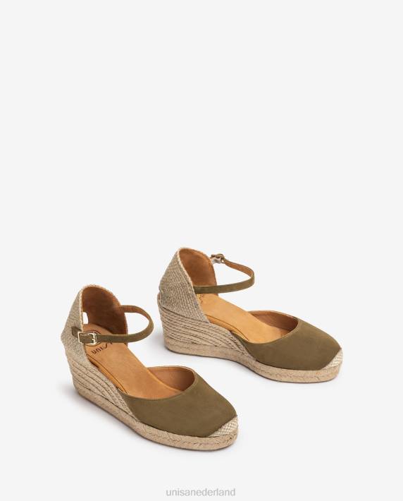 Unisa 02B0476 espadrille vamp-hak in suède vrouwen groente