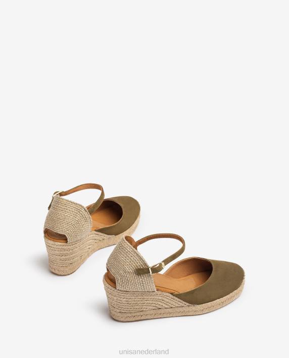Unisa 02B0476 espadrille vamp-hak in suède vrouwen groente